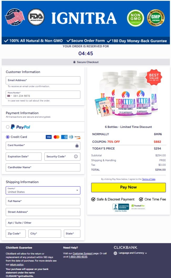 Ignitra Official Website Secure Order Page-online